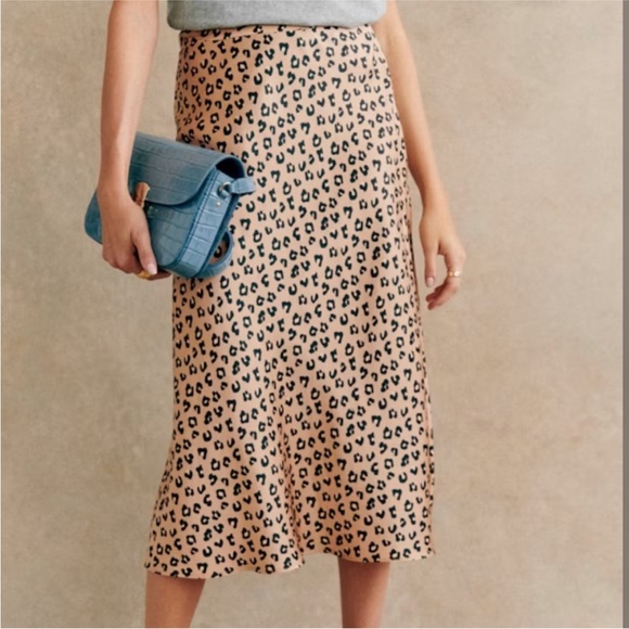 Sezane Sandy Leopard Spotted Satin Midi Skirt 38 - Picture 7 of 7